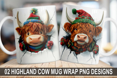 Christmas Highland Cow Wrap Mug Sublimation PNG -Festive Cow Product Image 1