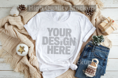 Christmas White T-shirt mockup - Christmas Background Product Image 1
