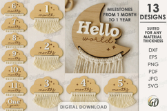 Baby Milestone Macrame Cards Bundle Laser Cut. Baby Card SVG Product Image 1