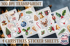 Christmas Watercolor Sticker Sheet Winter 4 PNG Product Image 1