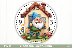 Spring Clock Sublimation. Garden Gnome Clock Design PNG Product Image 1