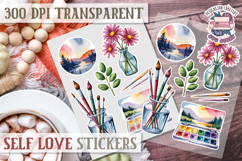Self Love sticker sheet Scrapbook PNG Nature Watercolor Yoga Product Image 1