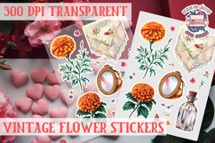 Vintage flowers sticker sheet Spring Botanical PNG Product Image 1