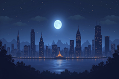 City Skyline at Night Background Wallpaper Product Image 1