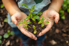 Hand Holding Soil With Plant Background Product Image 1