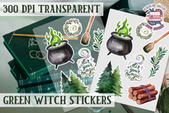 Green Witch sticker sheet Magic Scrapbook PNG Herbs Spells Product Image 1
