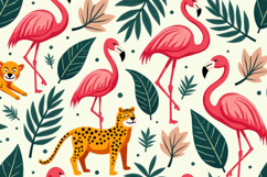 Tropical Leaves With Flamingos Background Product Image 1