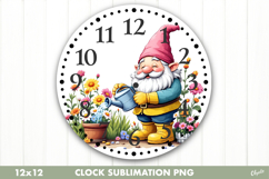 Spring Clock Sublimation. Garden Gnome Clock Design PNG Product Image 1