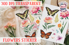 Summer sticker flowers butterfly Spring Botanical PNG Product Image 1