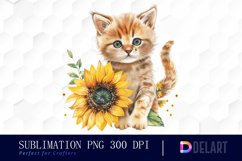 Kitten Sunflower Illustration Clipart Product Image 1