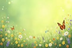 Wildflowers with Several Butterflies Background Wallpaper Product Image 1