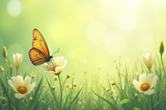 Monarch Butterfly with Flowers Background Wallpaper Product Image 1