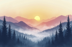 Misty Mountain Landscape at Sunrise Background Wallpaper Product Image 1