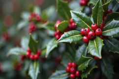 Bright Red Berries and Leaves Background Wallpaper Product Image 1