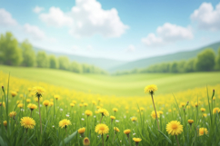 Yellow Dandelions and Green Grass Background Wallpaper Product Image 1