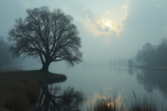 Misty Morning Landscape Background Wallpaper Product Image 1