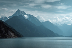 Lake with a Mountain Range Background Wallpaper Product Image 1