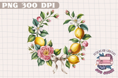Lemon Wreath Sublimation Watercolor PNG Fruits Flowers Product Image 1