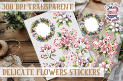 Summer sticker Delicate Scrapbook PNG Flowers Botanical Product Image 1