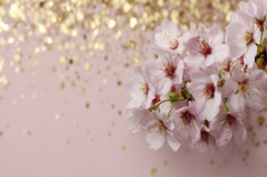 Pink Blossoms with Gold Particles Background Wallpaper Product Image 1