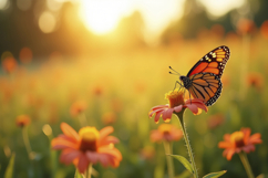 Butterfly and Flowers Background Wallpaper Product Image 1
