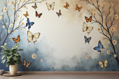 Butterfly and Floral Background Wallpaper Product Image 1
