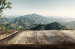 Rustic Wooden Table with Nature Background Wallpaper Product Image 1