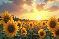 Blooming Sunflowers at Sunset Background Wallpaper Product Image 1
