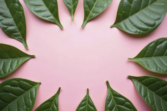 Green Leaves on a Pink Background Wallpaper Product Image 1