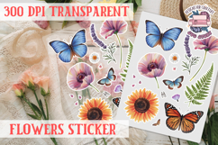 Summer sticker flowers butterfly Spring Botanical PNG Product Image 1