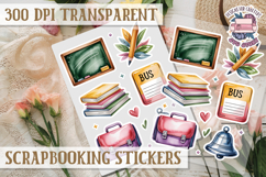 Scrapbooking sticker sheet Cute Funny PNG Watercolor School Product Image 1
