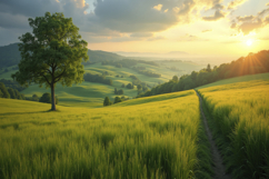 Green Hills at Sunset Background Wallpaper Product Image 1