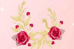 Red Rose Gold Leaves Background Product Image 1