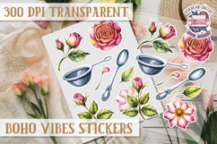 Boho sticker sheet Vibes Scrapbook PNG Love Aesthetic Flower Product Image 1