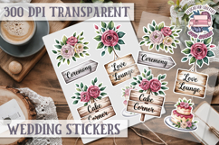 Boho sticker sheet Wedding Scrapbook PNG Love Aesthetic Product Image 1