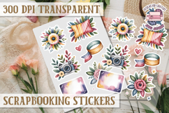 Scrapbooking sticker sheet Cute Funny PNG Watercolor School Product Image 1
