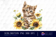 Kitten Sunflower Illustration Clipart Product Image 1