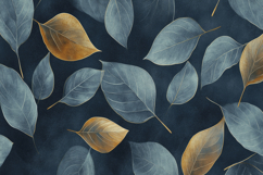 Dark Blue and Golden Leaves Background Wallpaper Product Image 1
