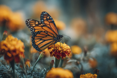 Butterfly on a Marigold Flower Background Wallpaper Product Image 1