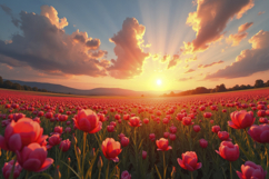 Red Tulips at Sunset Background Wallpaper Product Image 1