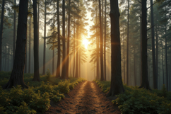 Sunlight Forest Path Background Wallpaper Product Image 1