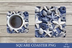 Sea Square Coaster. Blue and White Coaster PNG. Product Image 1