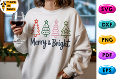 Merry &amp; Bright Svg, Png, Christmas Trees in A Row Svg Product Image 1