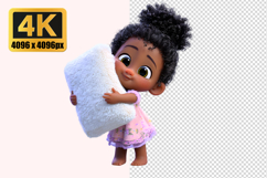 Cute Girl Holding a White Fluffy Pillow Transparent PNG Product Image 1