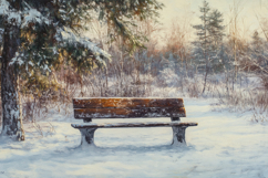 Empty Bench with Snowy Background Wallpaper Product Image 1