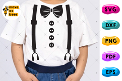 Suspenders &amp; Tie Bow Svg, Png, Kid Faux Suspenders Shirt Svg Product Image 1