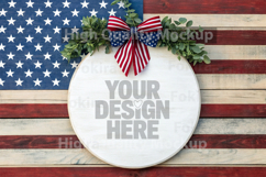 4th of July Round Wood Sign Mockup - Door Wood Sign Product Image 1