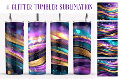 Glitter Tumbler Sublimation. Violet Teal Gold Waves Tumbler Product Image 1