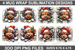 Highland Cow Mug Wrap Sublimation PNG - Christmas Mug Design Product Image 2