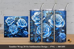 Blue Curiosa Rose Tumbler Wrap Sublimation Design 3 Product Image 1